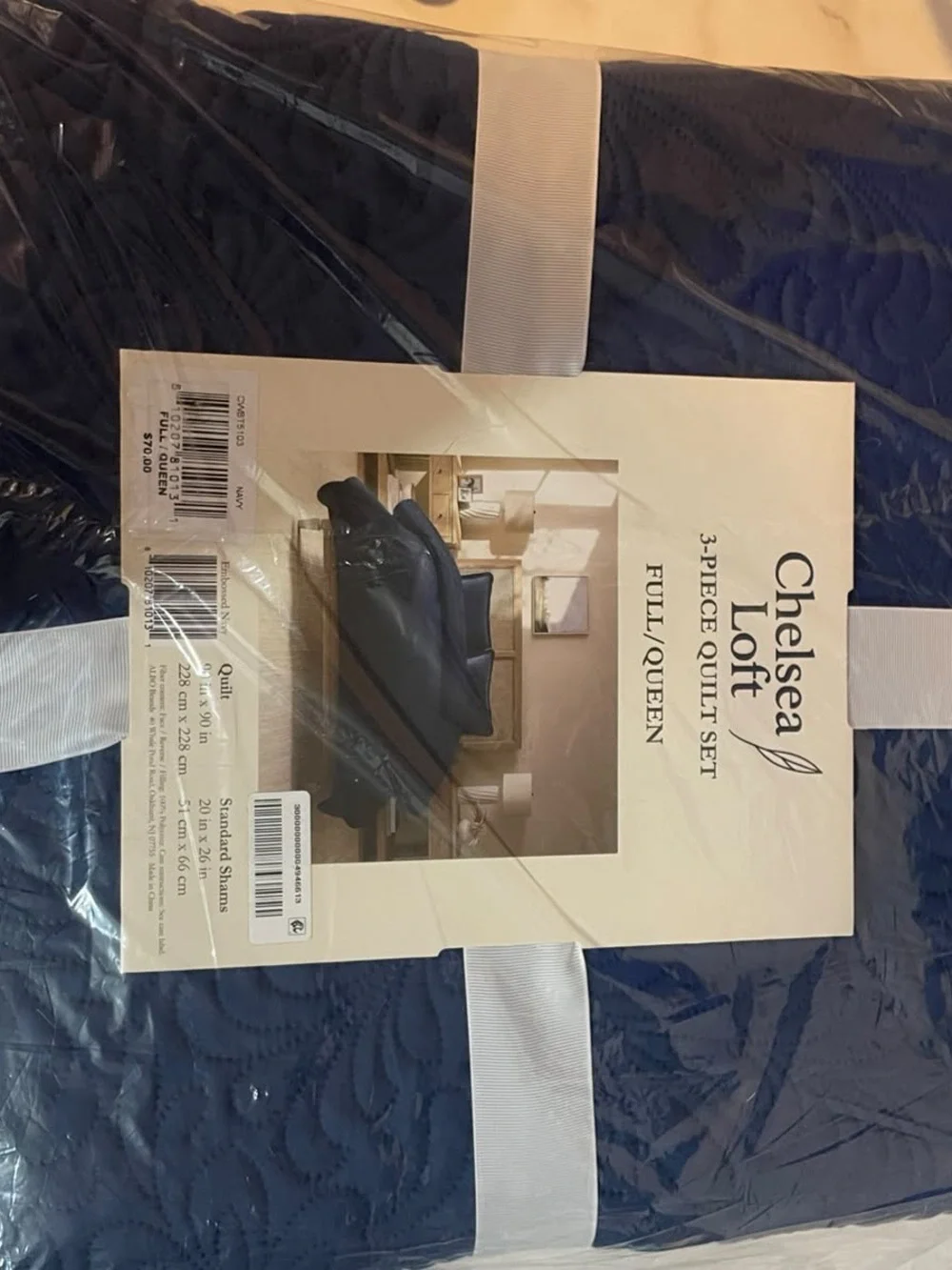 Macy's Chelsea Loft Pinsonic Floral Embossed Quilt Set - Blue